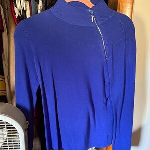 Women's Blue Sweater with Zipper Detail